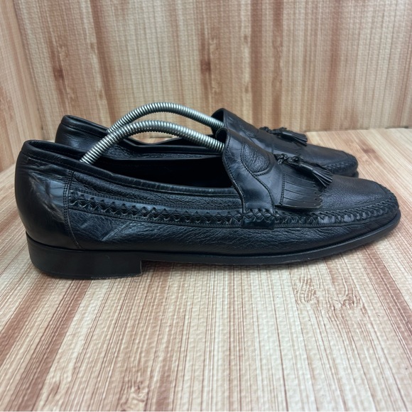 Johnston & Murphy Domani Shoes Size 12 Black Woven Leather Tassel Loafers Italy - Picture 4 of 12